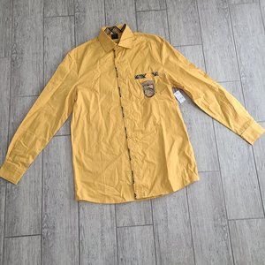 Harry Potter Hufflepuff Universal Studios Men’s Button-Up Shirt Yellow Small NEW